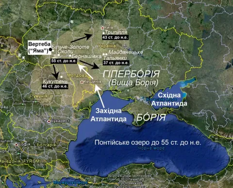 Схема Великого Переходу і заснування Трипільської (Арійської) цивілізації у 55 ст. до н.е. 