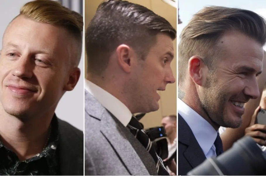 Прихильники «неоднозначної» стрижки: Репер Macklemore, політолог Річард Спенсер і футболіст Девід Бекхем (справа). Фото: Reuters; Linda Davidson/The Washington Post; Andrew Innerarity/Reuters.
